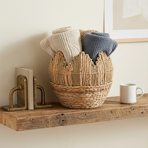 Rustic Water Hyacinth <b>Storage</b> <b>Basket</b> with Scalloped Edge, Boho Handwoven Crown Shaped <b>Wicker</b> Indoor Planter Pot Cover - Product Image 6