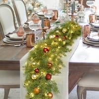 AYOYO 1.8M buatan bercahaya PE jarum pinus bunga hijau karangan bunga meja makan dekorasi rumah rotan Natal