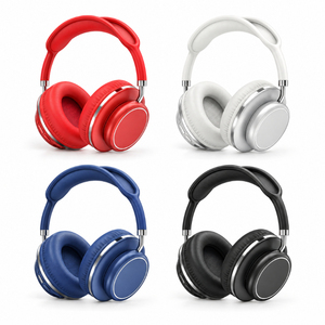Casque sans fil bleu circum-auriculaire avec coussinets en cuir et contrôle du volume par bouton - Product Image 2