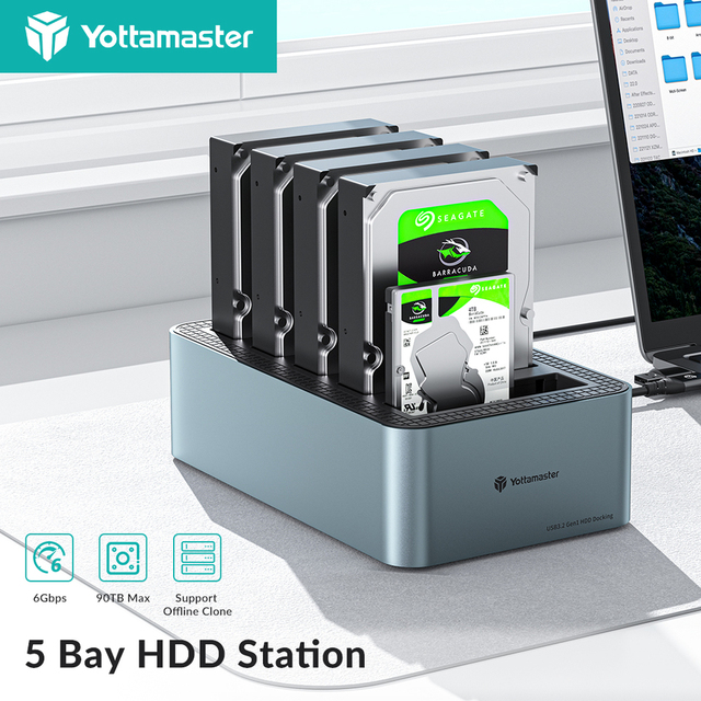 Yottamaster 5 Bay RAID SATA to USB3.0 2.5" 3.5" HDD SSD Docking Station External Hard Drive Enclosure for Data Backup