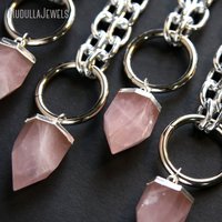 NM43759 collier épais en Or ou en argent, Quartz Rose trempé, grande chaîne avec Point de cristal Rose