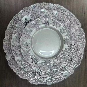 Assiettes de présentation en verre de haute qualité, motif neige de Noël blanc, pour mariages et décoration intérieure, technique gravée - Product Image 1