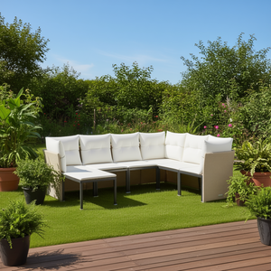 Conjunto de Sofás de Patio de Mimbre Sintético Beige para 6 Personas, Muebles de Jardín de Diseño Contemporáneo con Estructura de Acero - Product Image 2