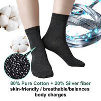 Chaussettes de mise à la terre pour adultes, noires unies, en fibre d'argent, tricotées, respirantes, écologiques, antistatiques, pour hommes et femmes, toutes saisons