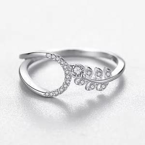 Bagues doubles en argent sterling 925 avec feuilles et zircons cubiques, pierres étincelantes, accessoires de mode empilables de qualité supérieure, vente en gros - Product Image 2