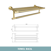 Ensemble de quincaillerie de salle de bain en acier inoxydable 304, finition or brossé, à fixation murale, comprenant porte-serviettes, porte-papier toilette et porte-peignoir