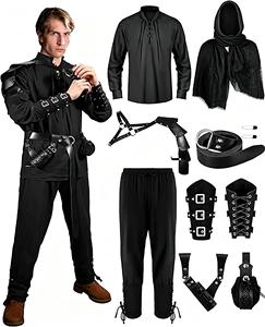 Conjunto de 8 Piezas de Disfraz Renacentista para Hombre, Camisa Medieval Vikinga, Pantalón, Cinturón, Capa, Brazalete, Bolsa para Espada, para LARP Vikingo, Cosplay - Product Image 1