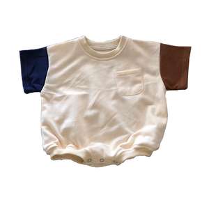 Sudadera de Verano para Bebé con Bloques de Color, Romper Tipo Burbuja de Manga Corta, Unisex, Cómodo Body con Bolsillo - Product Image 3