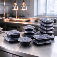 Vente en gros usine – Boîte alimentaire rectangulaire jetable personnalisable en plastique PET recyclé noir, compatible micro-ondes, modèle de marque