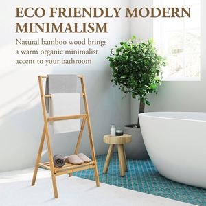 Estante Plegable de Bambú para Secar Toallas, Ahorra Espacio, con Moderno Estante de Almacenamiento de Cuatro Niveles para Baño - Product Image 2