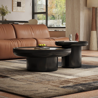 Ensemble de table basse ronde en bois de style italien avec finition brillante pour salon