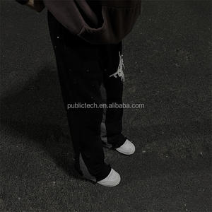 OEM โลโก้ที่กําหนดเองผู้ชายสีดําฝรั่งเศสเทอร์รี่แพทช์เย็บปักถักร้อยเหงื่อกางเกง Jogger patchwork กางเกงวอร์มบานผู้ชาย - Product Image 2