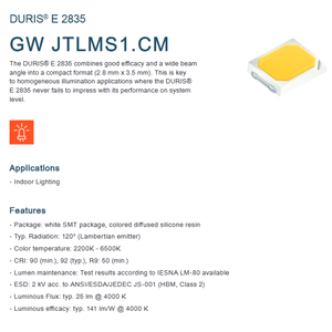 2026ประสิทธิภาพสูง SMT ไฟ LED ระหว่าง2835สีขาวนวล2700K 3.05V 60mA 0.2W 120deg Ra90รับประกัน3ปี - Product Image 2