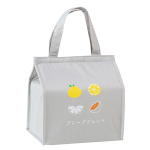Sac à lunch isotherme avec motif de fruits, bleu marine, rose, gris, bleu, en tissu avec doublure PEVA pour pique-nique et conservation des aliments frais - Product Image 5