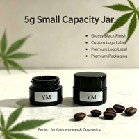 Pot en verre noir brillant 5g pour concentrés, avec logo personnalisé, conteneur vide pour cosmétiques, emballage pour crème visage, pot à herbes et cire YM