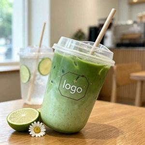 Vasos Desechables de PET en Forma de U de 12oz y 89mm, Vasos de Plástico con Tapa y Logotipo Personalizado para Matcha Latte, Smoothie y Café Helado - Product Image 2