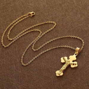 Croix Jésus <span class=keywords><strong>Crucifixion</strong></span> 18K plaqué or étanche Non ternir pendentif en acier inoxydable bijoux de mode colliers mâle homme hommes - Product Image 4