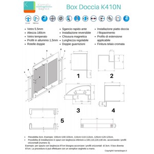 Kamalu K410N nicchia porta doccia con 120cm di altezza e 180cm di vetro opaco - Product Image 2