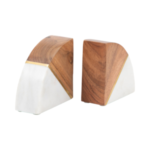 Fermalibri curvi in marmo con dettagli in legno, accessori decorativi moderni per libreria o ufficio - Product Image 3