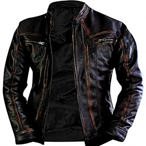 Blouson moto en cuir PU noir pour homme, coupe ajustée, col montant, fermeture éclair, manches classiques, coupe-vent, idéal pour l'automne - Product Image 1