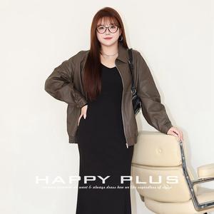 Chaqueta de Cuero Sintético PU de Corte Holgado Estilo Retro Happy Plus para Mujer, Cortavientos, Informal, Talla Grande - Product Image 3