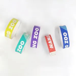 Pulseiras de papel descartáveis impermeáveis, pulseiras baratas de cor lisa com impressão de logotipo