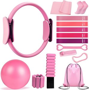 Kit d'équipement de fitness à domicile pour Pilates : Mini ballon de yoga, Cercle magique de Pilates, Anneau de Pilates, Bande de résistance élastique légère - Product Image 1