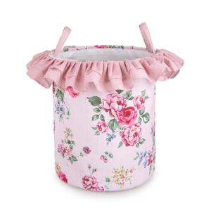 Cesta de Almacenamiento Redonda de Lona con Estampado Floral, <span class=keywords><strong>Gran</strong></span> Capacidad, con Volantes y Asas, Forro de EVA, para Cuarto de Niñas, Lavandería, Personalizable - Product Image 1