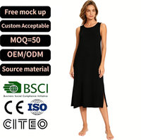 Robe longue sans manches pour femme, col rond, fente latérale, coupe ample, décontractée, basique, pour le quotidien