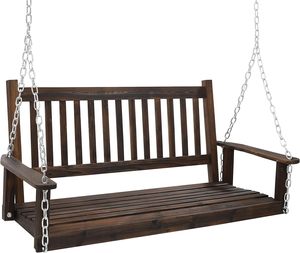 Balançoire rustique pour patio extérieur, balançoire en <span class=keywords><strong>bois</strong></span> de 5 pieds avec chaînes, <span class=keywords><strong>banc</strong></span> balançoire robuste pour 3 personnes pour le jardin et l'arrière-cour - Product Image 1
