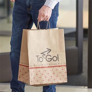 RTS OEM Custom Printed Biodegradable Kraft Paper <b>Bags</b> for Restaurant Takeout Fast Food Packaging Hand Length Handle Chips) - Product Image 3