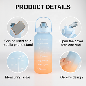 Set da 3 Borracce Motivazionali Gloway da 300ml, 750ml, 2000ml in Plastica Senza BPA con Indicatore Orario per <span class=keywords><strong>Sport</strong></span> all'Aperto o Palestra - Product Image 4
