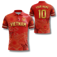 Maillot de baseball personnalisé OEM & POD, broderie motif culturel Vietnam Rouge Or, nom et numéro d'équipe personnalisés pour homme