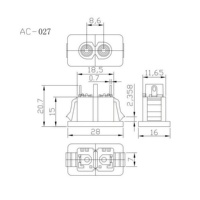 AC027 Soket Daya Kecil Bentuk Angka 8 untuk Pemasangan di Panel, 2 Pin, Receptacle Daya AC