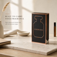 Boîte d'emballage de parfum noire mate personnalisée, boîte d'emballage de luxe avec estampage à chaud en or rose pour 50 ml d'eau de parfum
