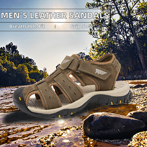 Sandales fermées pour hommes de haute qualité, respirantes, avec bande élastique, en cuir véritable, chaussures aquatiques, randonnée en plein air, fabrication artisanale, luxe, EVA - Product Image 2