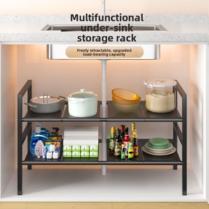 Étagère de rangement autoportante à double niveau extensible <span class=keywords><strong>en</strong></span> acier au carbone pour évier de cuisine, avec conception multi-usage - Product Image 5