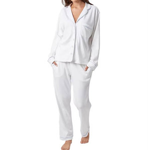 Conjunto de <span class=keywords><strong>Pijama</strong></span> de Algodón <span class=keywords><strong>Pima</strong></span> 100% Blanco de 2 Piezas Personalizado para Mujer, Ropa de Dormir Informal para Mujer - Product Image 1