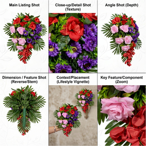 Ramo de Rosas Artificiales Rojas y Rosadas, Guirnaldas Decorativas y Arreglos Florales para Colgar en la Pared, Decoración para el Hogar y Bodas - Product Image 6