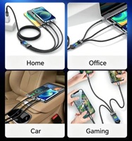 Câble USB 3 en 1 OEM ODM 100W avec affichage LED, charge rapide, câble multi-chargeur tressé en nylon pour iPhone, type C, micro, téléphone portable