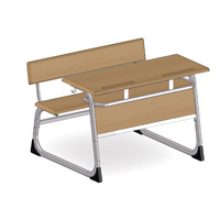 Bancs et pupitres scolaires robustes avec cadres métalliques et plateaux en bois pour espaces publics, unités intégrées de pupitre et de banc