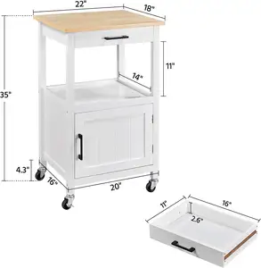 Rolling kitchen Island with single door cabinets and storage racks Kitchen cart with rotating wheel drawers