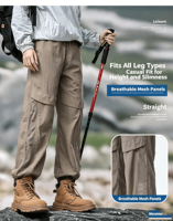 Pantalon de randonnée extérieur PF50+ anti-UV à séchage rapide, taille haute, avec cordon élastique à la cheville, multi-poches, en fibre de polyester, fermeture éclair