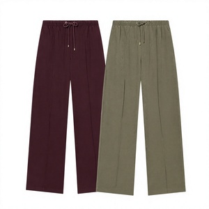 Pantalones Anchos de Cintura Media con Cordón Elástico, Pliegues, Estilo Casual, Largos, de Color Sólido, para Otoño, para Mujer - Product Image 3