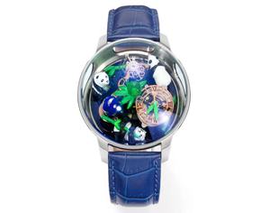 Montre mécanique automatique haut de gamme avec mouvement tourbillon, bracelet bleu et design gravé Panda - Product Image 4