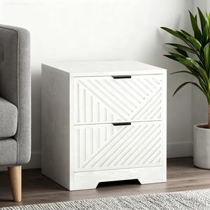 Moderne E1 MDF witte gegroefde geometrische design opbergkast met 2 laden, eenvoudige montage voor woonkamer en slaapkamer - Product Image 2