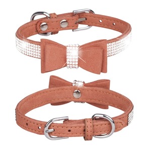 HY <span class=keywords><strong>2026</strong></span> Produk Terbaru Perlengkapan Hewan Peliharaan Kalung Kucing dan Anjing Berhias Berlian Imitasi dengan Dasi Kupu-kupu Motif Polos Kulit  Kalung Anjing Grosir - Product Image 4