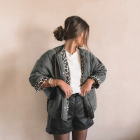 Veste matelassée en coton à manches longues pour femme, motif léopard, style européen et américain, pour le commerce international