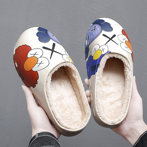 Pantoufles en <span class=keywords><strong>peluche</strong></span> pour femmes, pantoufles d'intérieur épaisses d'hiver, pantoufles de marque de créateur pour la maison, pantoufles en fourrure verte d'hiver pour hommes - Product Image 3