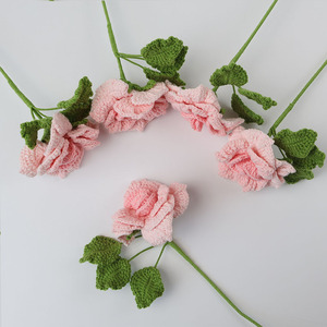 Jarrey Nouveaux Styles Fleurs de Rose Artificielles au Crochet Faites à la Main, <span class=keywords><strong>Tiges</strong></span> de Roses Tricotées à la Main pour la Saint-Valentin, Décoration Intérieure, DIY Floral - Product Image 3